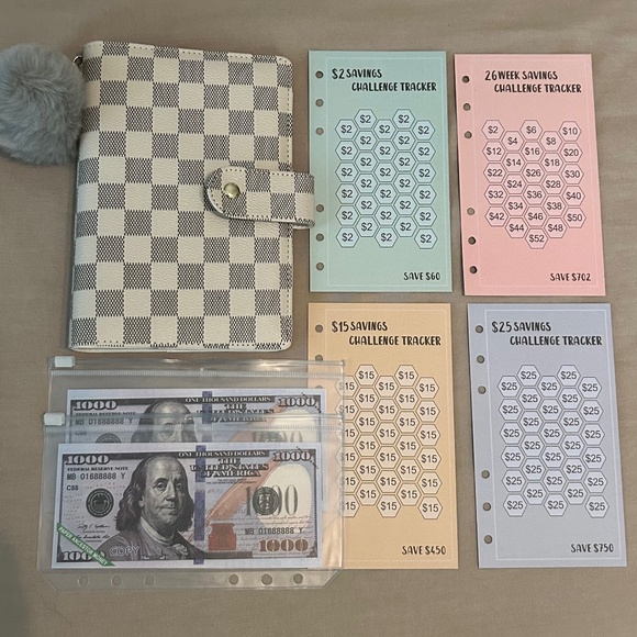 White Checkered  A6 Budget Binder/Planner Bundle - Picture 1 of 8
